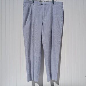 LINEA UOMO Seersucker Pinstriped Pants 43 x 29 Blue and White Stripe Dress